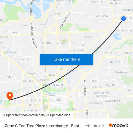 Zone G Tea Tree Plaza Interchange - East side to Lockleys map