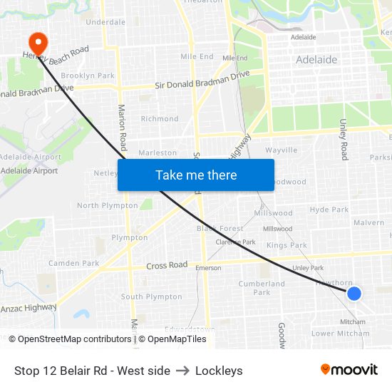 Stop 12 Belair Rd - West side to Lockleys map