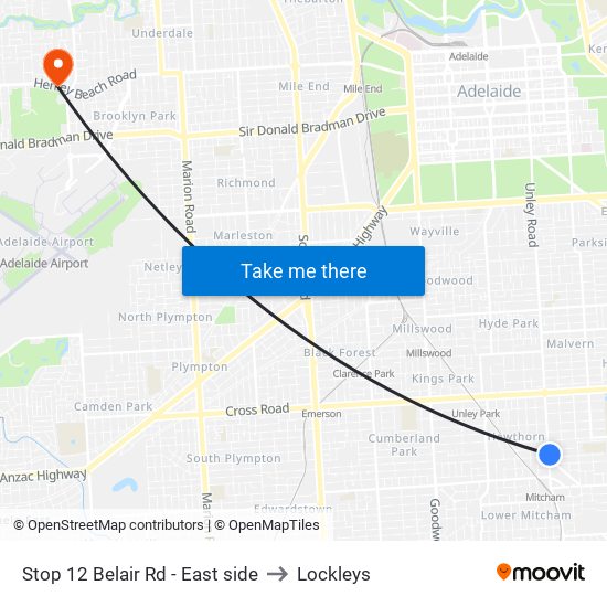 Stop 12 Belair Rd - East side to Lockleys map