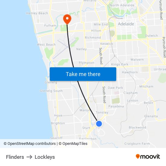 Flinders to Lockleys map