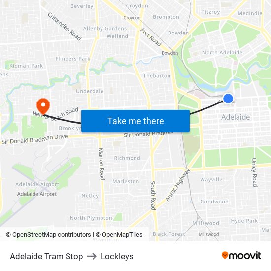 Adelaide Tram Stop to Lockleys map
