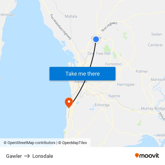 Gawler to Lonsdale map