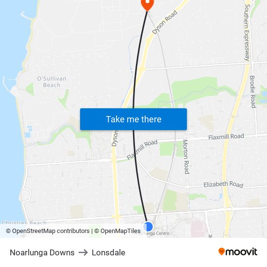 Noarlunga Downs to Lonsdale map