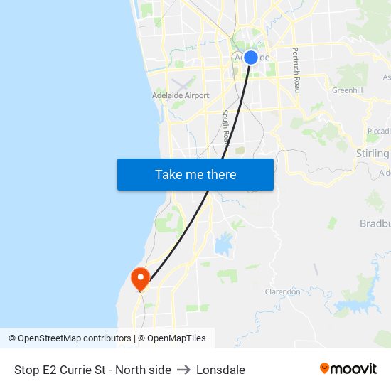 Stop E2 Currie St - North side to Lonsdale map