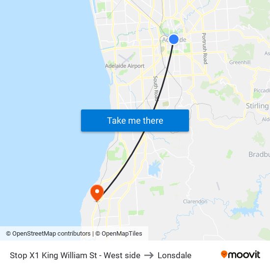 Stop X1 King William St - West side to Lonsdale map