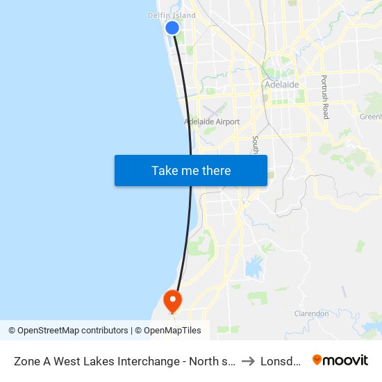 Zone A West Lakes Interchange - North side to Lonsdale map