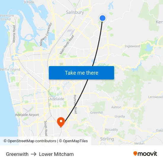 Greenwith to Lower Mitcham map
