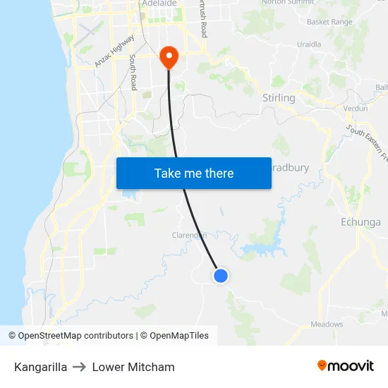 Kangarilla to Lower Mitcham map