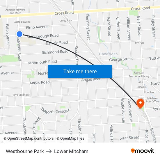 Westbourne Park to Lower Mitcham map