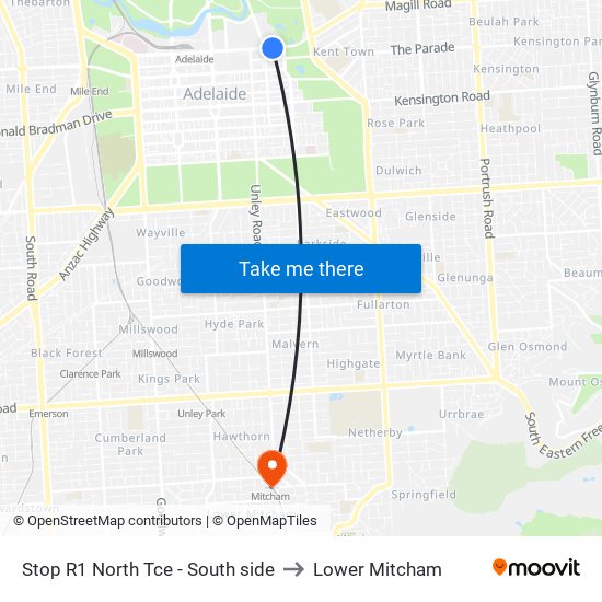 Stop R1 North Tce - South side to Lower Mitcham map