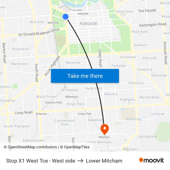 Stop X1 West Tce - West side to Lower Mitcham map