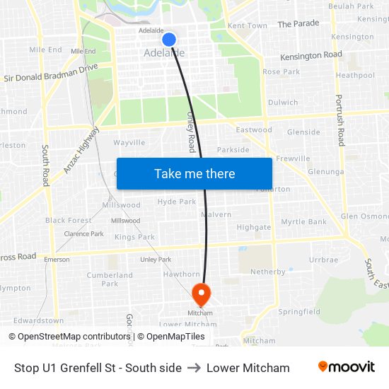 Stop U1 Grenfell St - South side to Lower Mitcham map