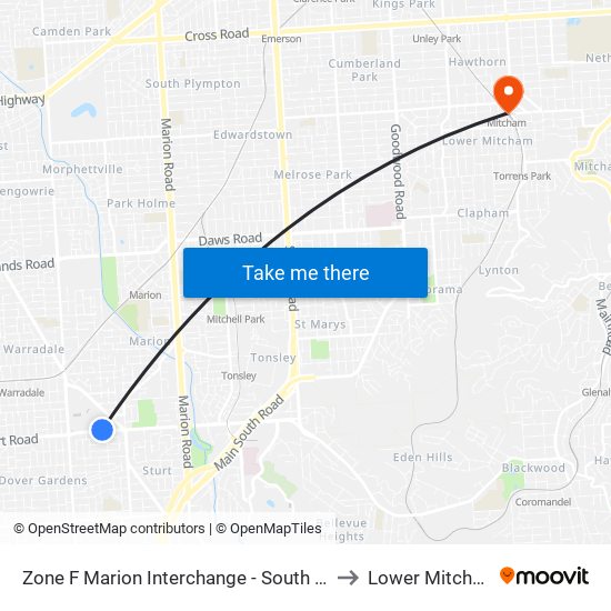 Zone F Marion Interchange - South side to Lower Mitcham map