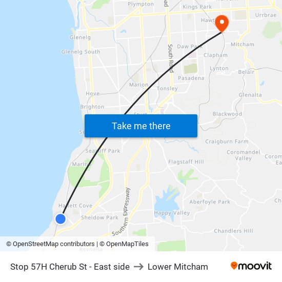 Stop 57H Cherub St - East side to Lower Mitcham map