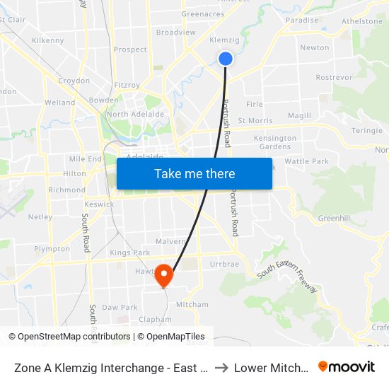 Zone A Klemzig Interchange - East side to Lower Mitcham map