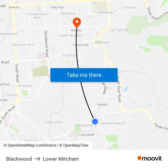 Blackwood to Lower Mitcham map