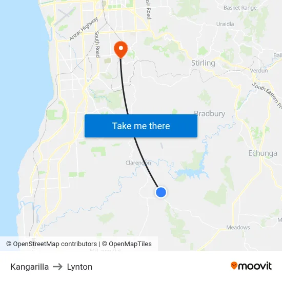 Kangarilla to Lynton map