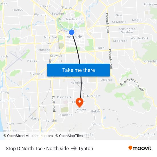 Stop D North Tce - North side to Lynton map