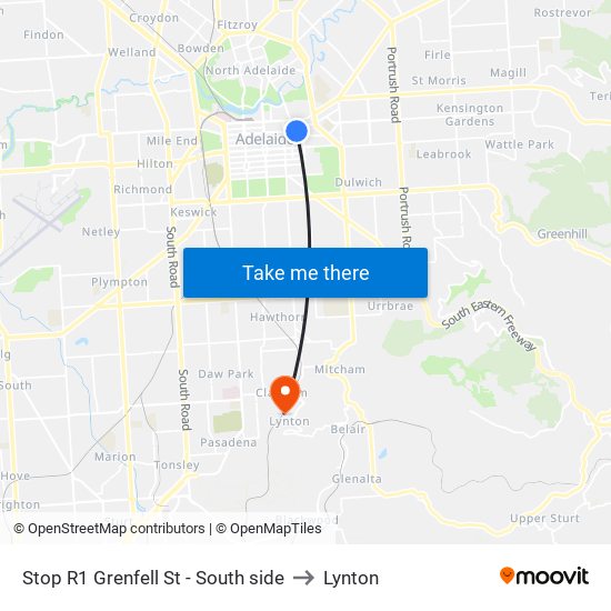 Stop R1 Grenfell St - South side to Lynton map