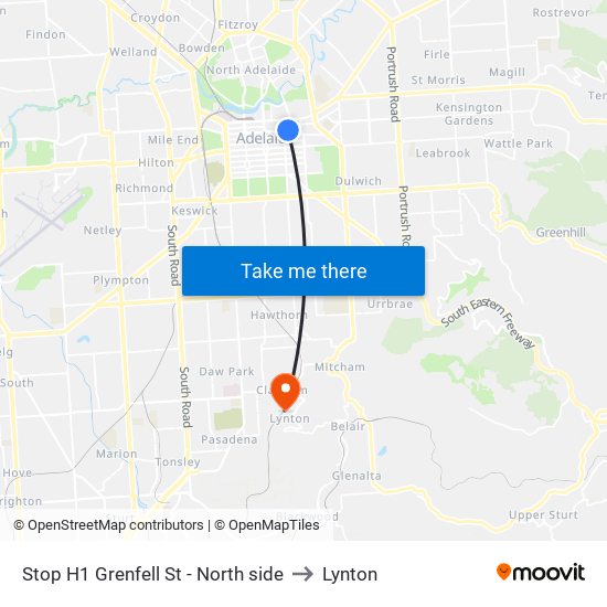 Stop H1 Grenfell St - North side to Lynton map