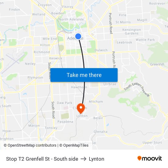 Stop T2 Grenfell St - South side to Lynton map