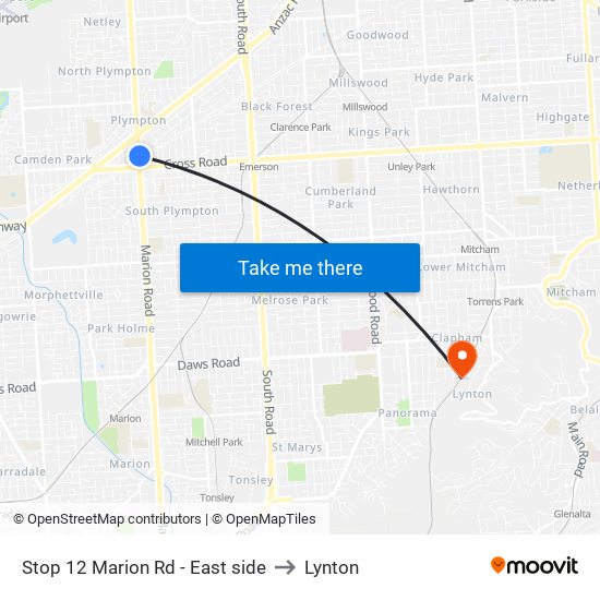 Stop 12 Marion Rd - East side to Lynton map