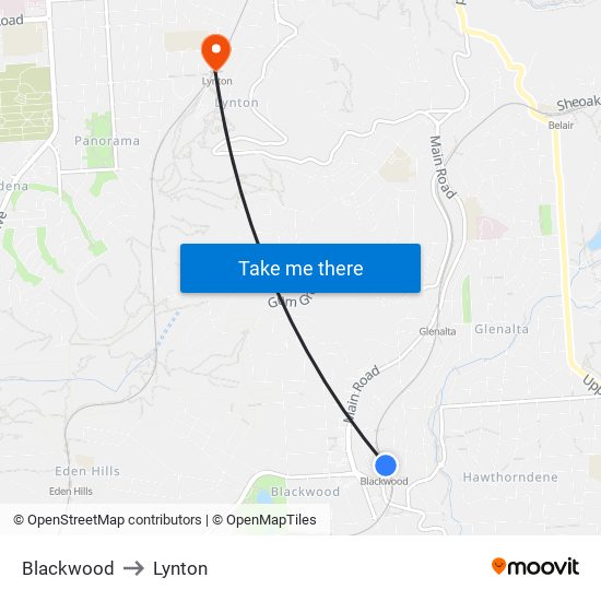 Blackwood to Lynton map