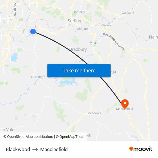 Blackwood to Macclesfield map