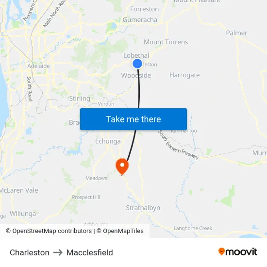 Charleston to Macclesfield map