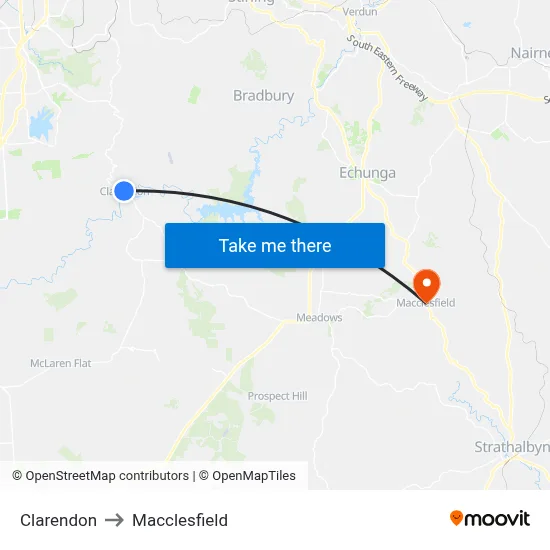 Clarendon to Macclesfield map
