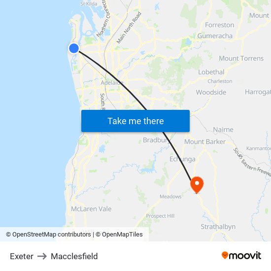 Exeter to Macclesfield map