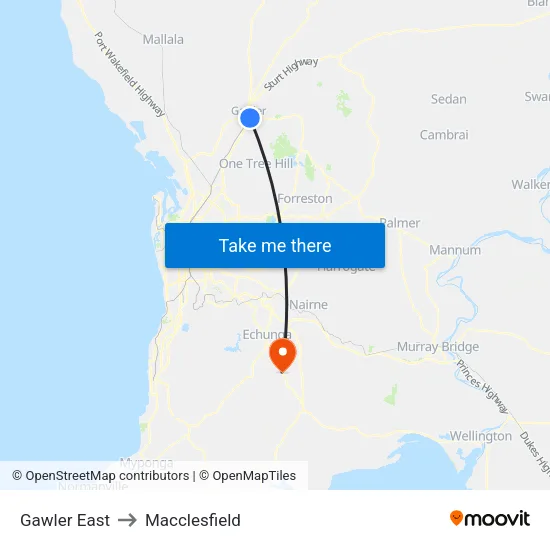 Gawler East to Macclesfield map