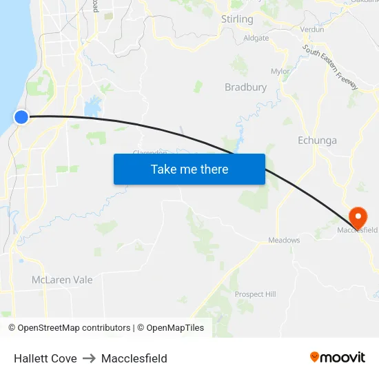 Hallett Cove to Macclesfield map