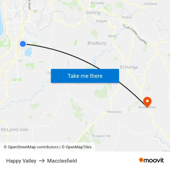 Happy Valley to Macclesfield map
