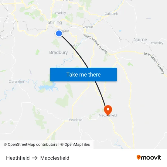 Heathfield to Macclesfield map