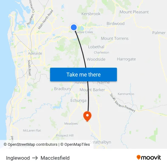 Inglewood to Macclesfield map