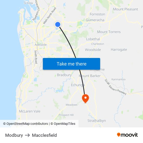 Modbury to Macclesfield map