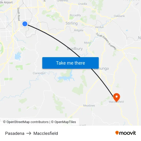 Pasadena to Macclesfield map