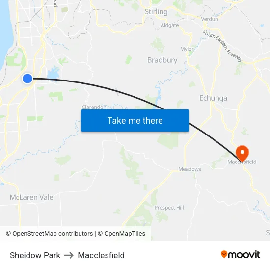 Sheidow Park to Macclesfield map