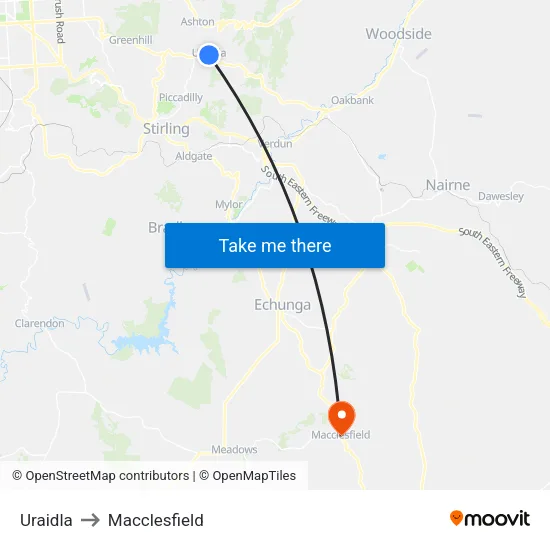 Uraidla to Macclesfield map