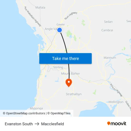Evanston South to Macclesfield map