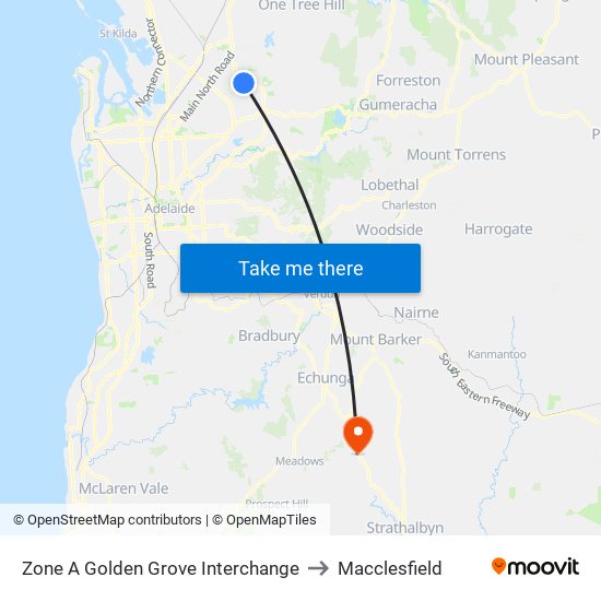 Zone A Golden Grove Interchange to Macclesfield map