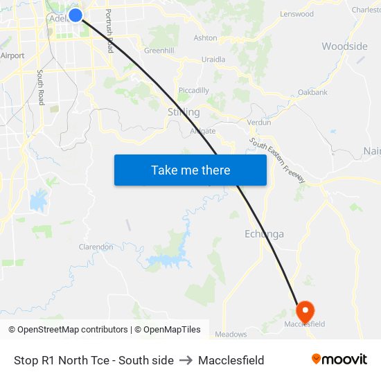 Stop R1 North Tce - South side to Macclesfield map