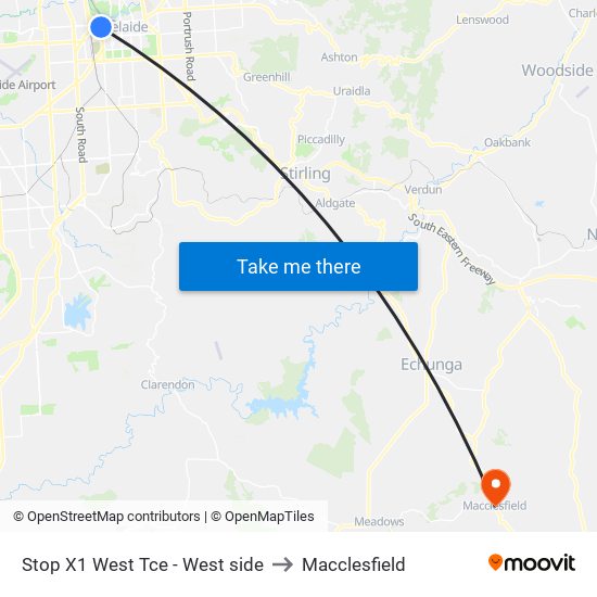 Stop X1 West Tce - West side to Macclesfield map