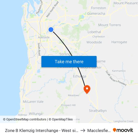 Zone B Klemzig Interchange - West side to Macclesfield map