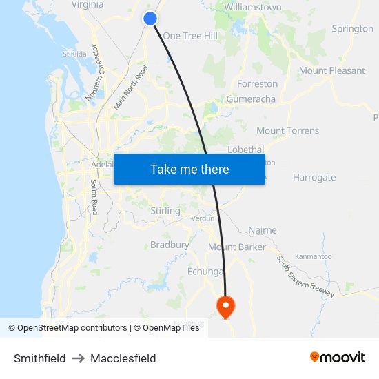 Smithfield to Macclesfield map