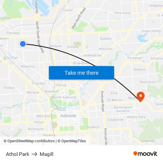 Athol Park to Magill map