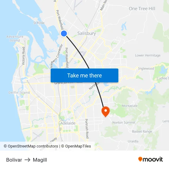 Bolivar to Magill map