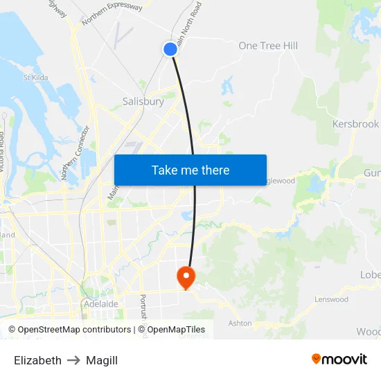 Elizabeth to Magill map