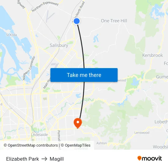 Elizabeth Park to Magill map